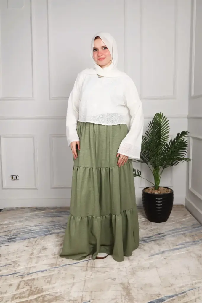  Olive green Linen Skirt   (S)