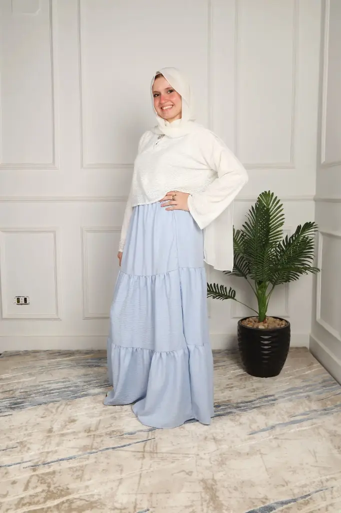  Baby blue Linen Skirt    (S)