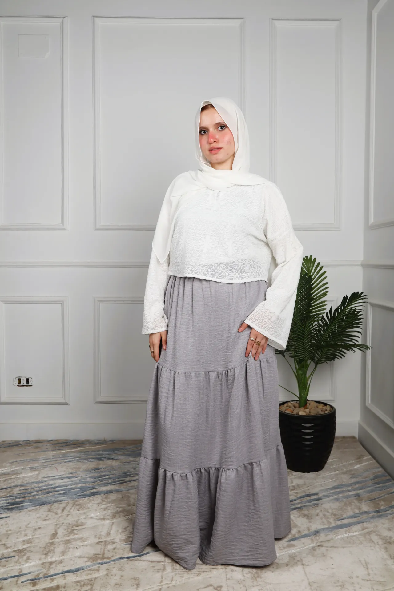  Light gray Linen Skirt   (S, 100cm)